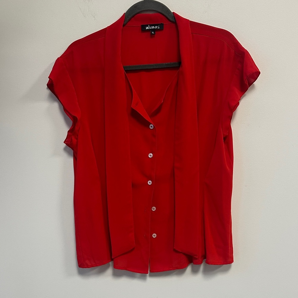 zlunas Sz XL Scarlett Red Button Up Blouse